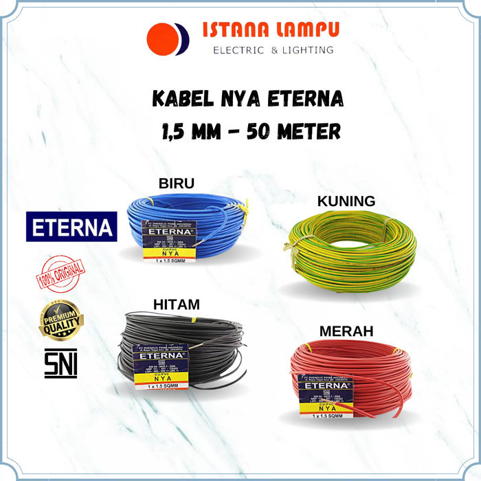 kabel nya 1.5mm eterna @50m merah, kuning, biru, hitam