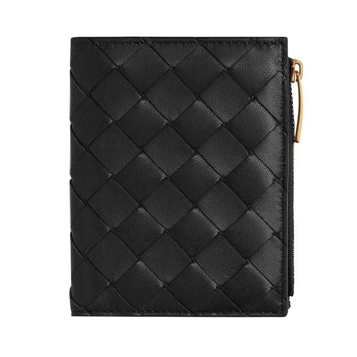 Bottega Veneta Intrecciato Small Bi-Fold Zip Wallet Black