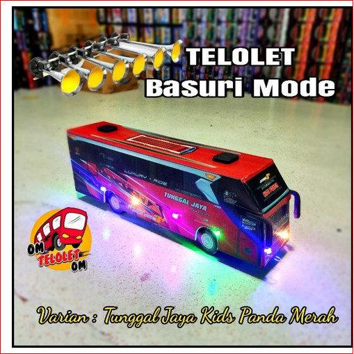 MAINAN MINIATUR MOBIL BUS BIS KIDS PANDA PUTIH DD TELOLET BASURI LAMPU