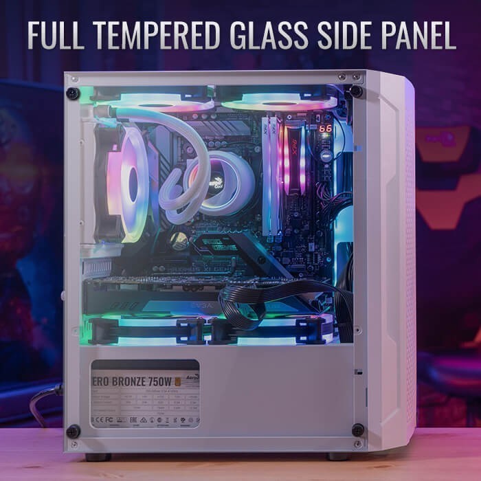 Casing Aerocool Trinity Mini V2 White - Matx Ttempered Glass Case