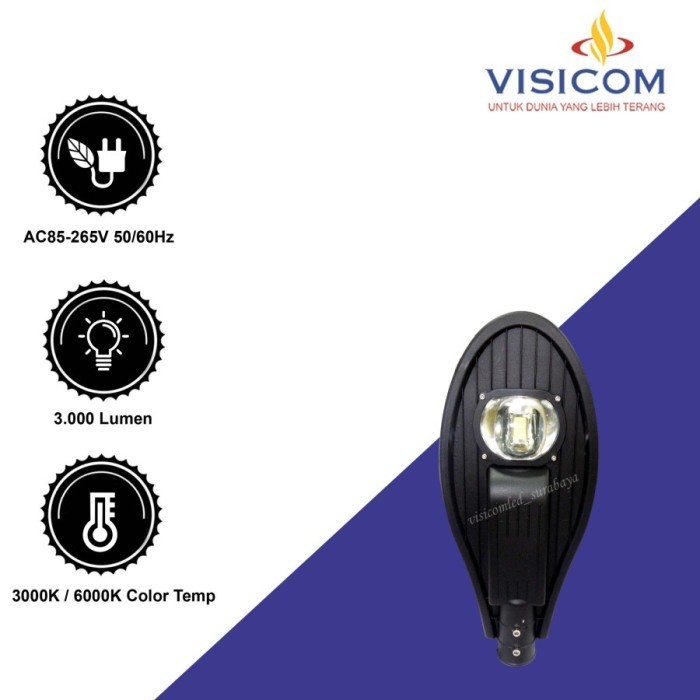 Lampu Jalan Pju Visicom Led Cobra Cob 30W Outdoor Ip65 220V Road Light
