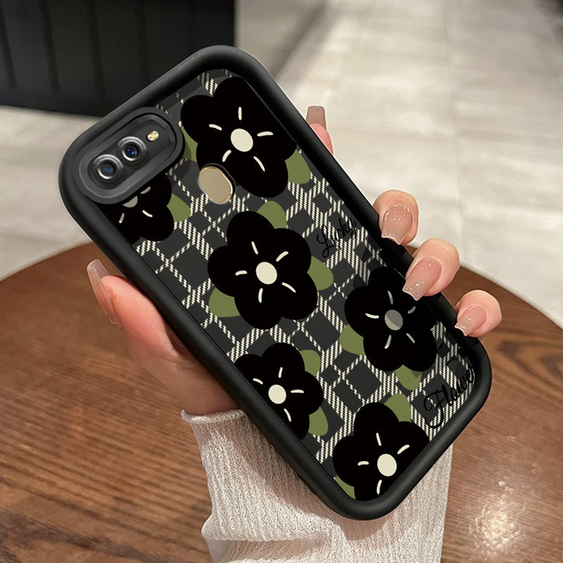 Casing Hp OPPO A7 OPPO A5s OPPO A12 OPPO A12S A11k Case lembut sarung HP pola bunga hitam Casing Sof