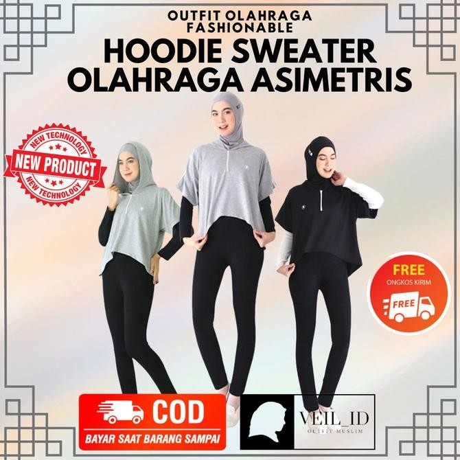Outfit Olahraga Hoodie Sweater Wanita Asimetris, Jaket Sporty Jogging