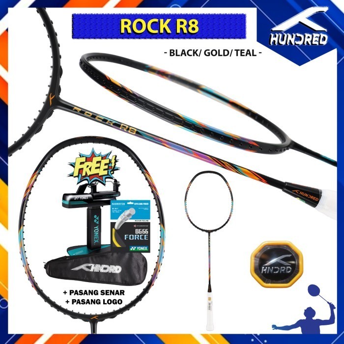 Raket Badminton Original HNDRD HUNDRED Rock R8 Black Gold Teal