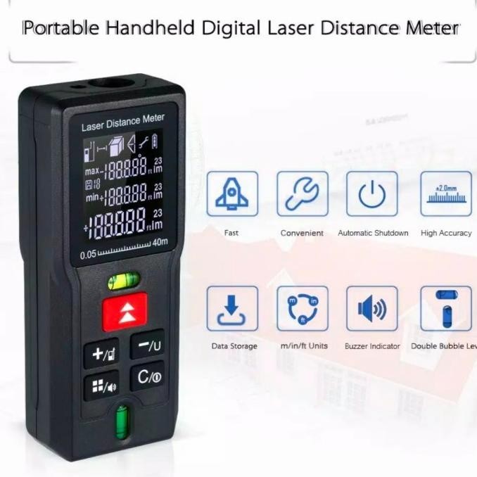 Meteran Laser Digital / Laser Distance Meter / Alat Ukur Jarak Digital 40M 60M 80M 100M 120M PT40S P