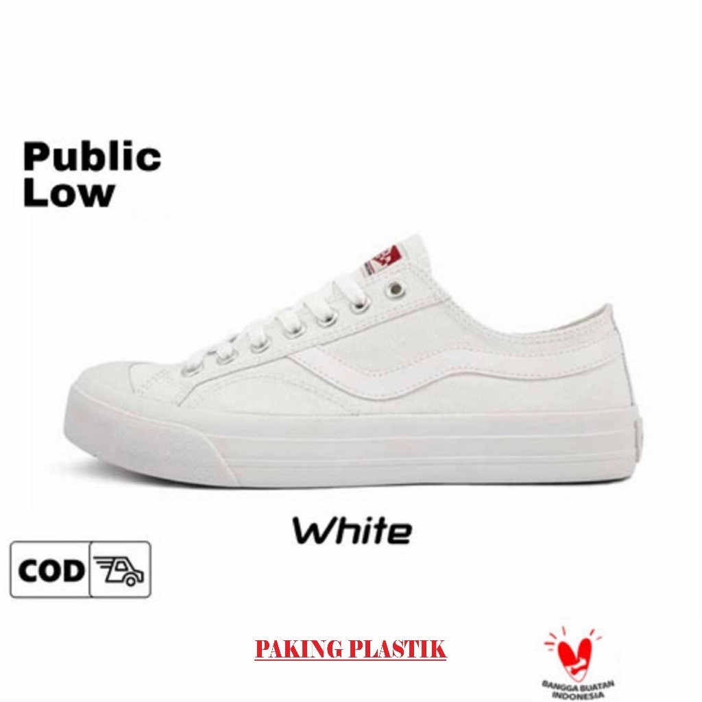 Sepatu Pria Sneakers Vantela Public Low White Sepatu Pria Wanita Hitam Putih Sepatu Kasual Sneaker