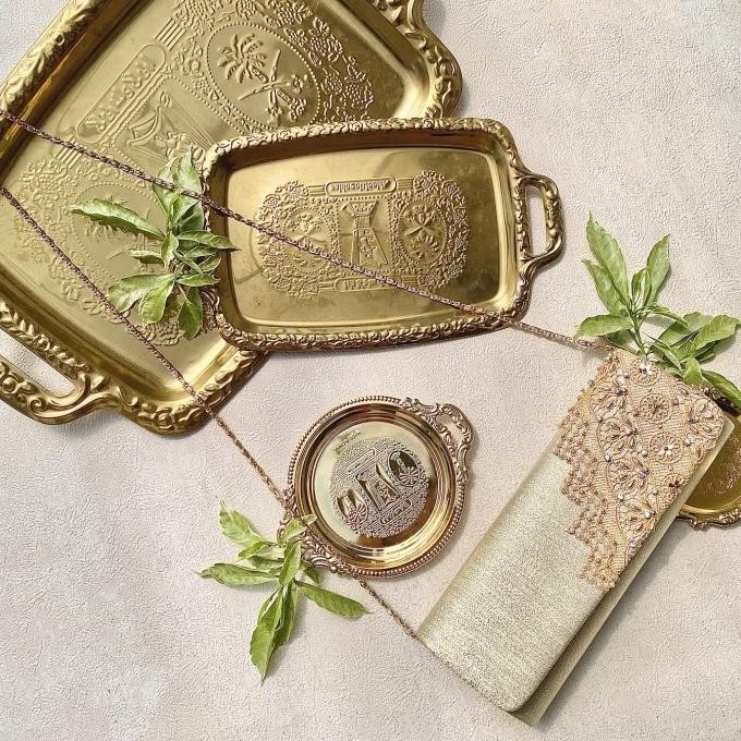 Set Gold Selop Pesta Wanita Block Heels 5Cm & Tas Set Aveda 6325