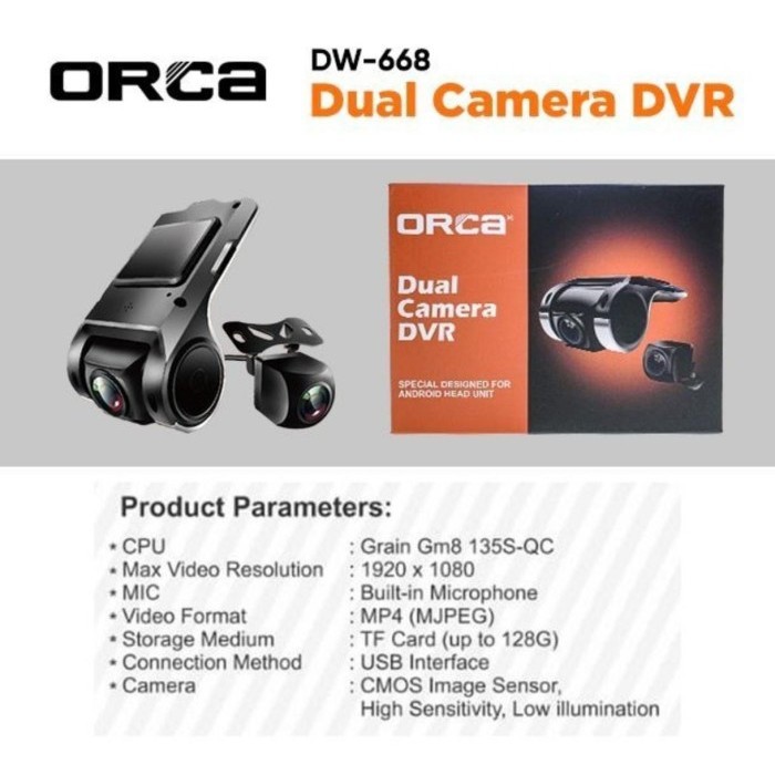 KAMERA DVR ORCA DUAL CAMERA RECORD / KAMERA MOBIL DEPAN BELAKANG