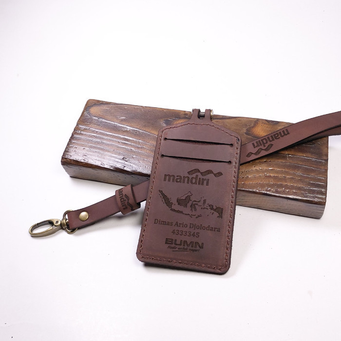 

BARANG TERLARIS Gantungan id card holder kulit costum nama & logo instansi