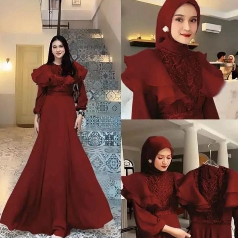 R.A - MEGHAN DRESS GAMIS BRUKAT ORGANZA MEWAH GAUN PESTA MAXI MUSLIM WANITA PREMIUM SHOPEE