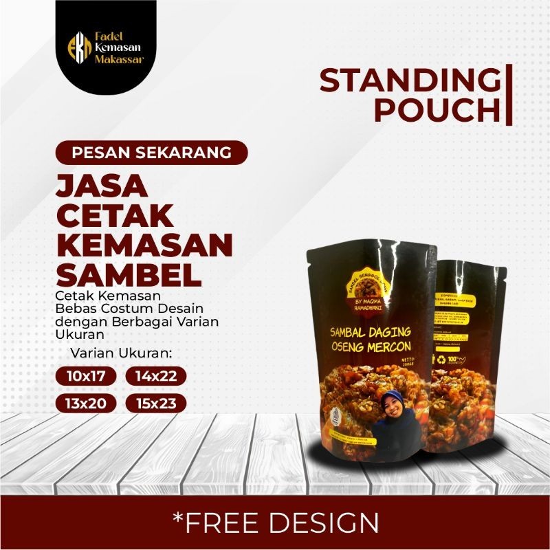 

Cetak kemasan pouch custom full print sample pouch Sambal [Non Ziper]