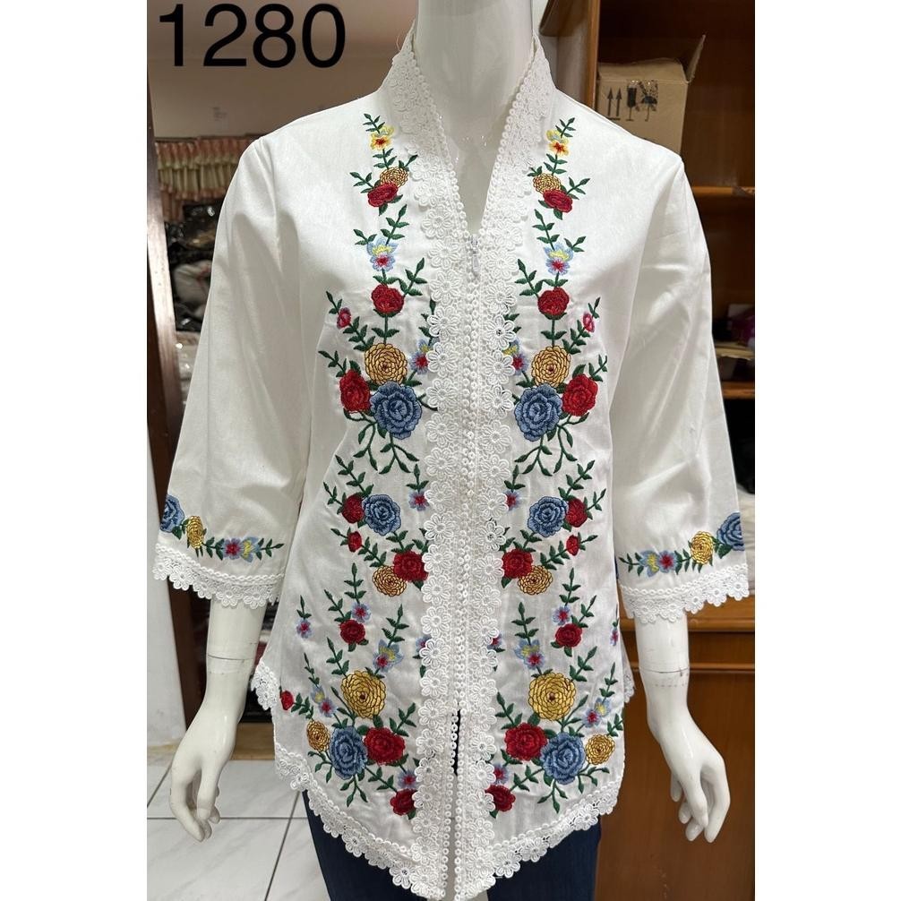 1280 Kebaya Bordir Timbul Alexuez Premium New /Kebaya Encim Bordir Putih Tulang / Kebaya Bahan Katun