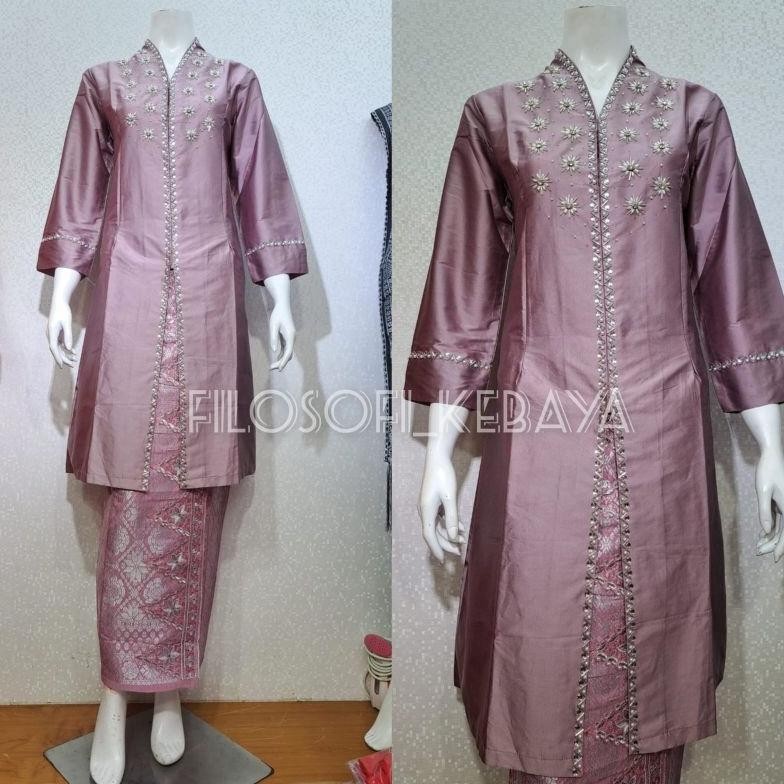 Realpict Atasan Kebaya Kurung Taffeta Terbaru // Kebaya Kurung Taffeta Motif Matahari V // Kebaya Ku
