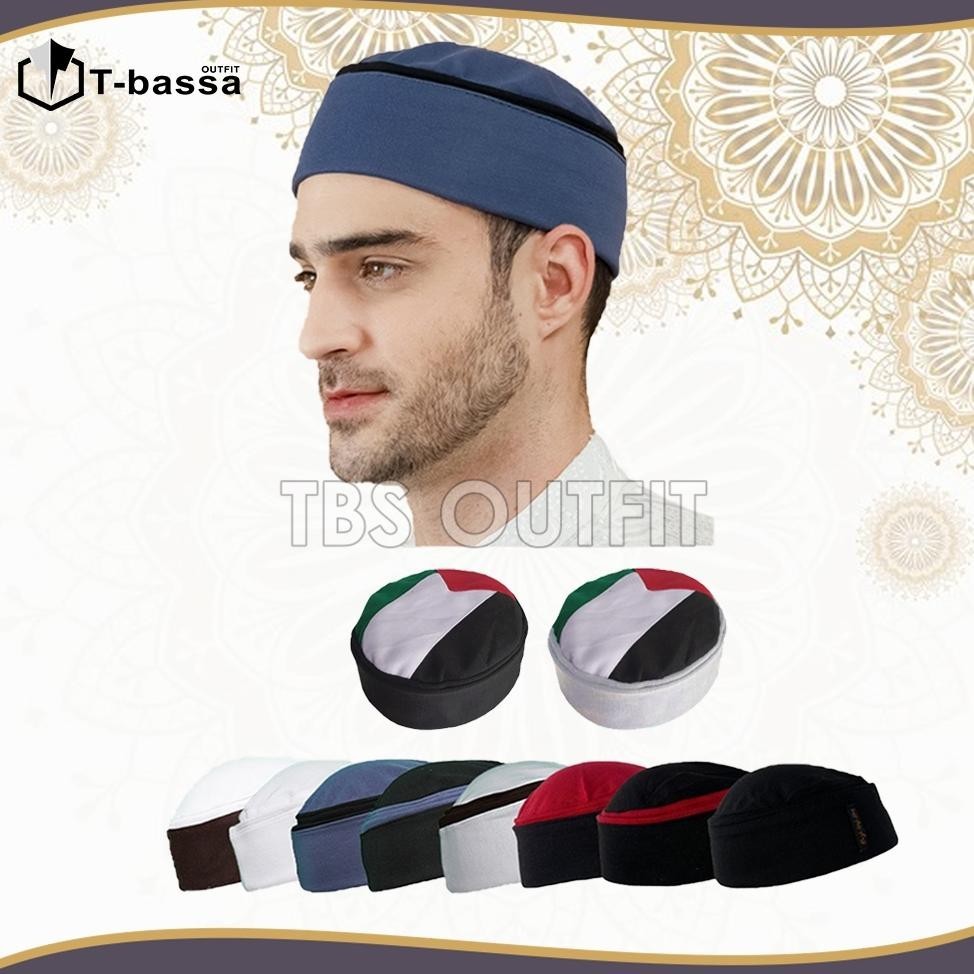 Peci Lipat Khas Mesir Premium Haji Alay Kopiah Pria Biru Putih Hitam Kopyah Bulat Sholat Habasya Mai