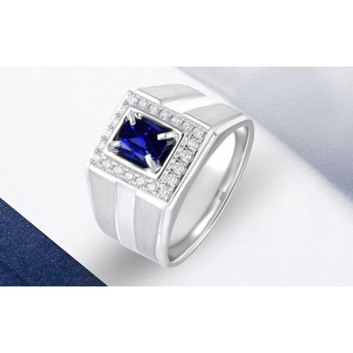 Costum Khusus Cincin Emas Berlian Pria With Blue Sapphire