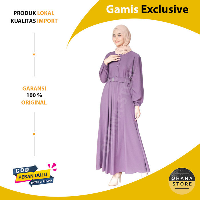 Gamis Premium Baju Pesta Wanita Muslim Gamis Dewasa Modern Jumbo Terbaru Ungu Polos