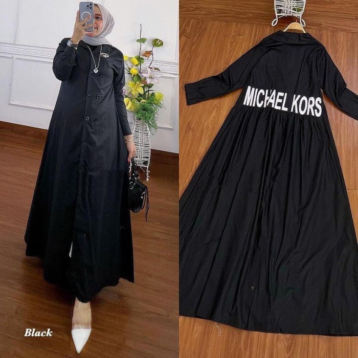 Gamis Hitam Michael Kros Gamis Wanita Dewasa Terbaru 2022 Elegan Gamis Remaja cewe - Hitam