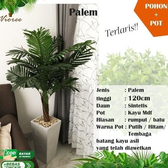 ;) Pohon Plastik Besar Palem Tinggi 120 Cm Hiasan Pojokkan Ruang Tamu