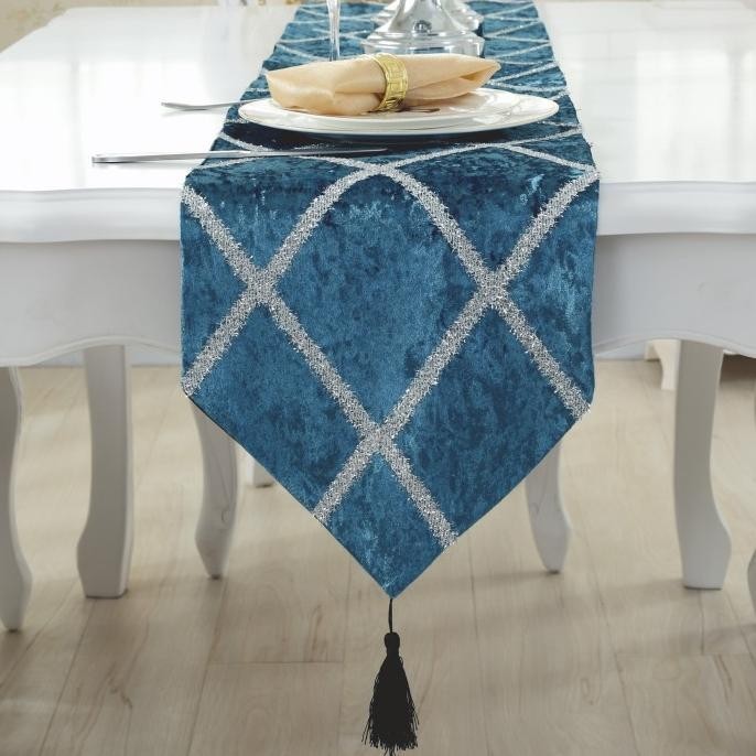 Table Runner Premium Quality Blue Tosca Panjang 3,5 Meter Taplak Meja