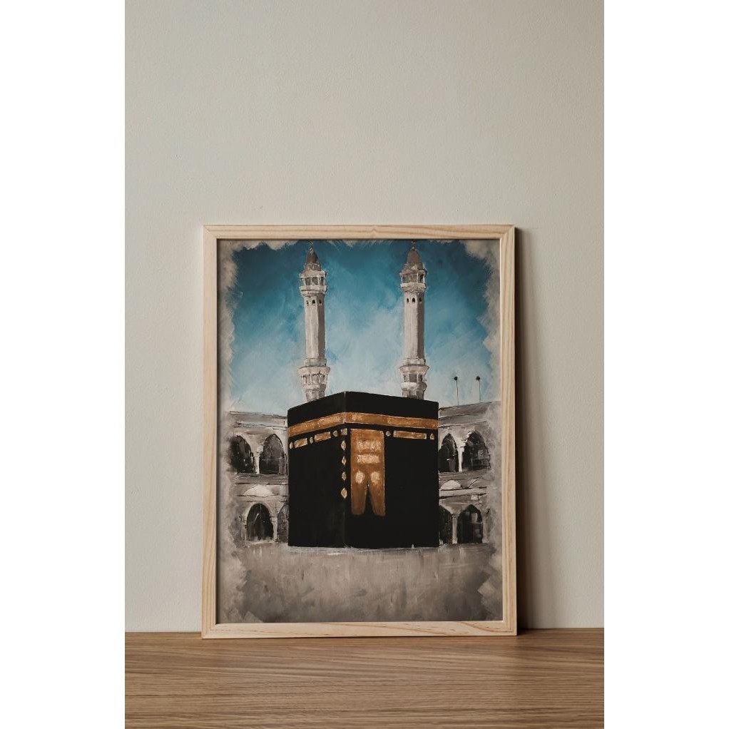 Pajangan Poster Islami & Lukisan Kabah - Mekah - Frame Kayu Minimalist