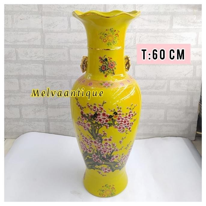 Guci Vas Bunga Keramik Import China Motid Sakura Yellow Tinggi 60Cm