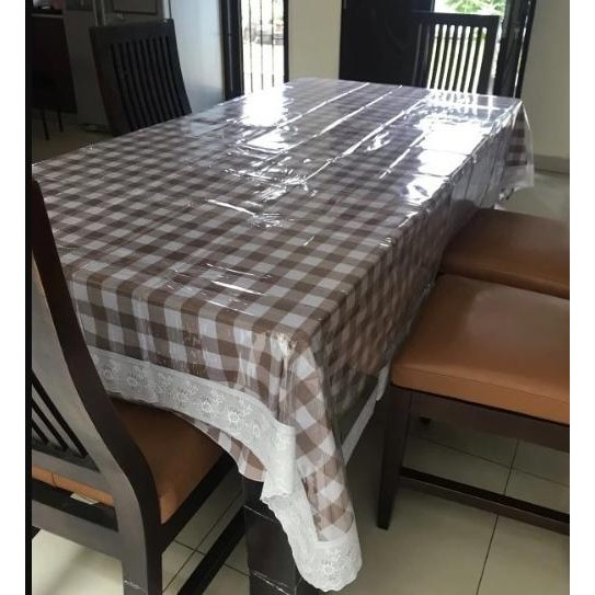 Taplak Meja Makan Persegi Kotak Plastik Bening Polos Tebal Besar