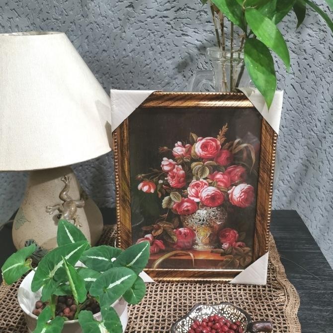 Lukisan Dinding Klasik Bunga Peony Flower Classic Kaca Siap Gantung -B