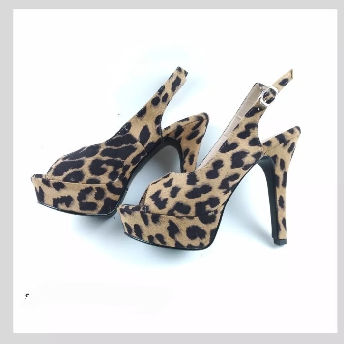 Breeordinar High Heels Wanita Livy Semi Pantofel 12Cm Leopard