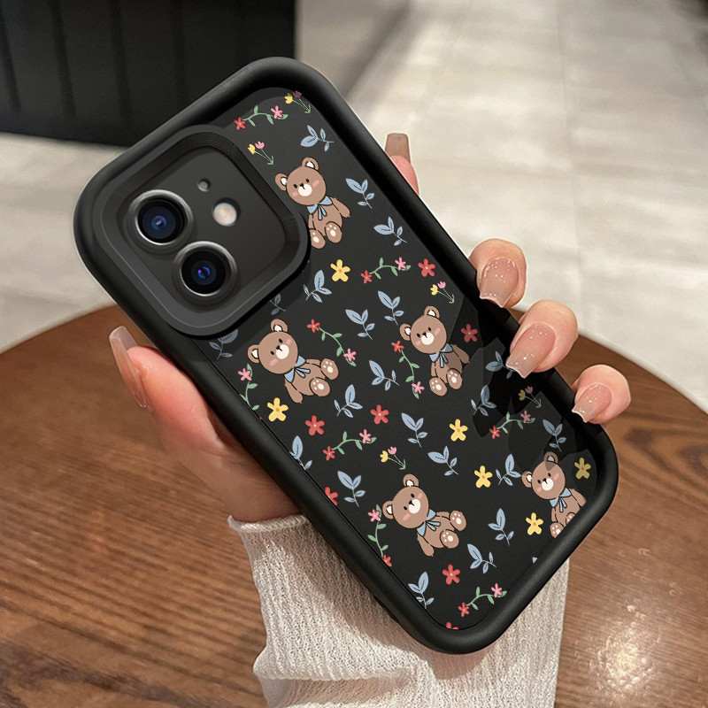 Casing Hp iPhone 11 iPhone 11 Pro Max iPhone 13 Case anjing layar penuh lucu beruang kecil Casing te