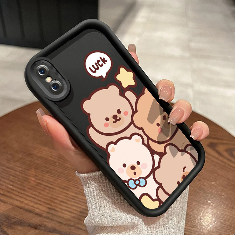 Casing Hp iPhone X Xs Xr Case Casing lunak Anti Drop silikon HP ponsel garis Softcase imut beruang k