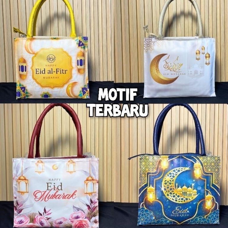 

Hemat Akbar" Tas Hampers Lebaran Dengan Resleting Bahan Kulit Printing Tas Hantaran Idul Fitri Goody Bag SpunBund ||
