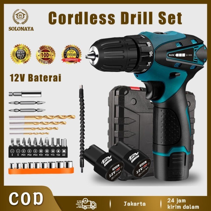 LISTRIK MINI 12V TANPA KABEL, PERALATAN BOR MINI LITHIUM TANPA KABEL