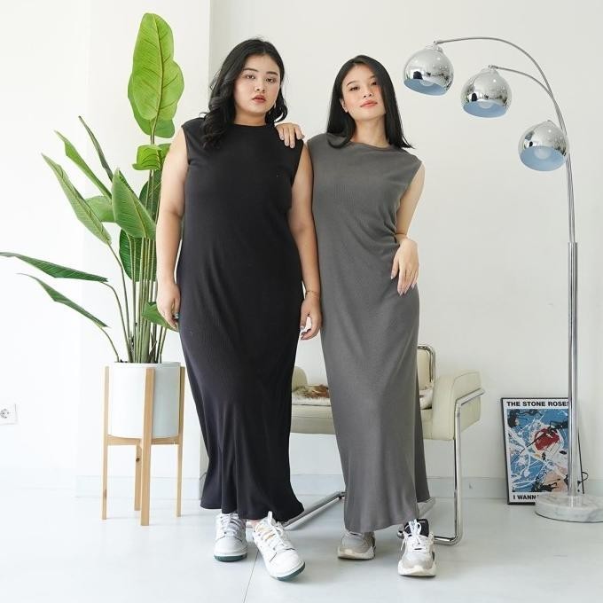 Aziza Long Manset Inner Dress Gamis Rajut Tanpa Lengan Jumbo Bodycon PS12