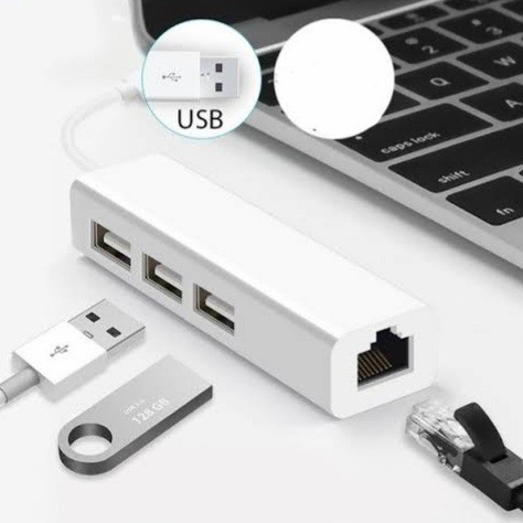Adapter USB Hub + Konektor Port LAN Internet RJ45 Laptop Notebook
