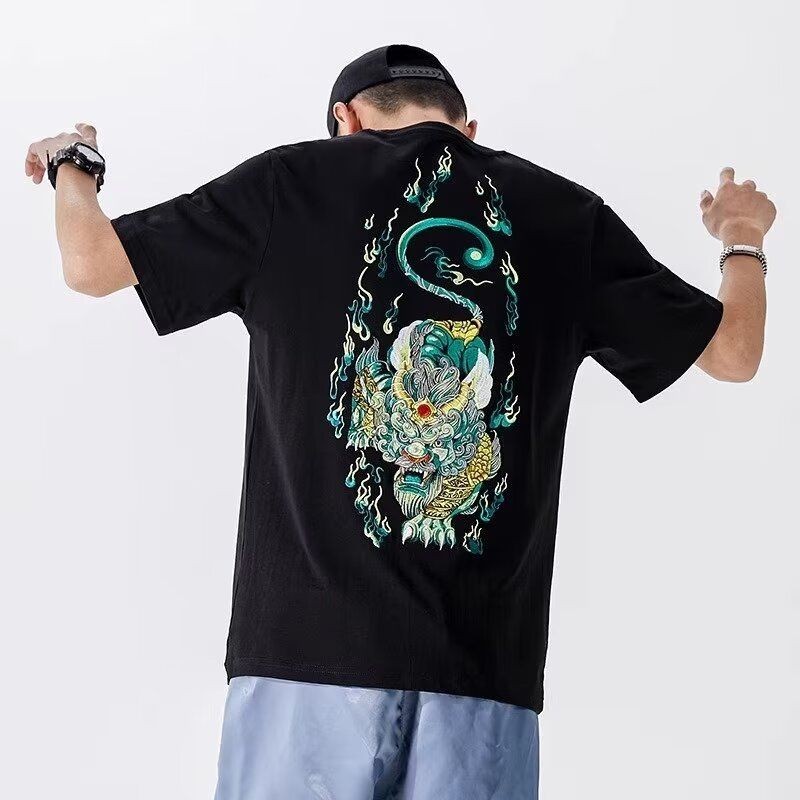 KIRIN Wanita Bordir Gaya ChinaTBaju Kaos Pria