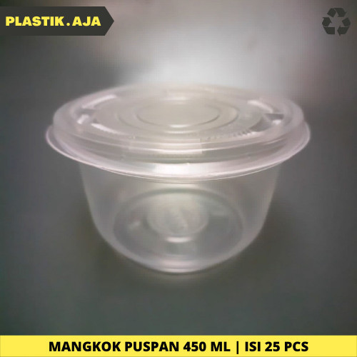 Diskon MANGKOK PLASTIK PUSPAN BENING + TUTUP 450 ML | ISI 25 PCS Terlaris