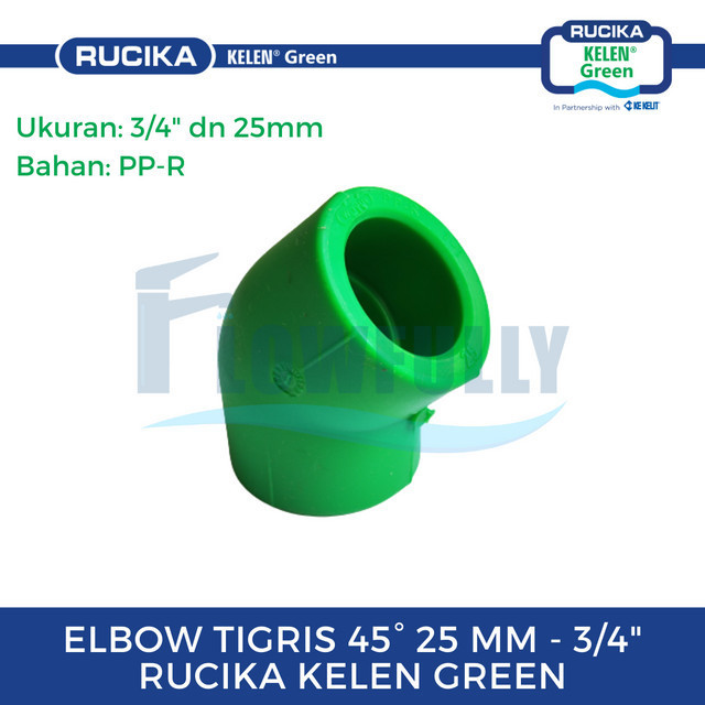 RUCIKA PPR Elbow 45 25 mm Sambungan Pipa PP R RUCIKA KELEN GREEN  Knee 45 Derajat 3/4 Inch Tigris  K