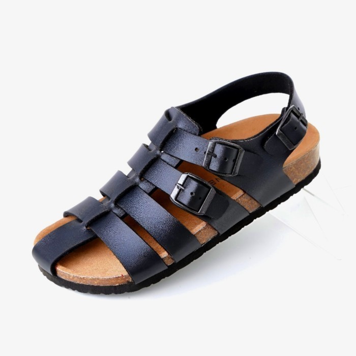 Sepatu Sandal Pria Romawi Kulit Hitam Jumbo Big Size 41 42 43 44 45 46