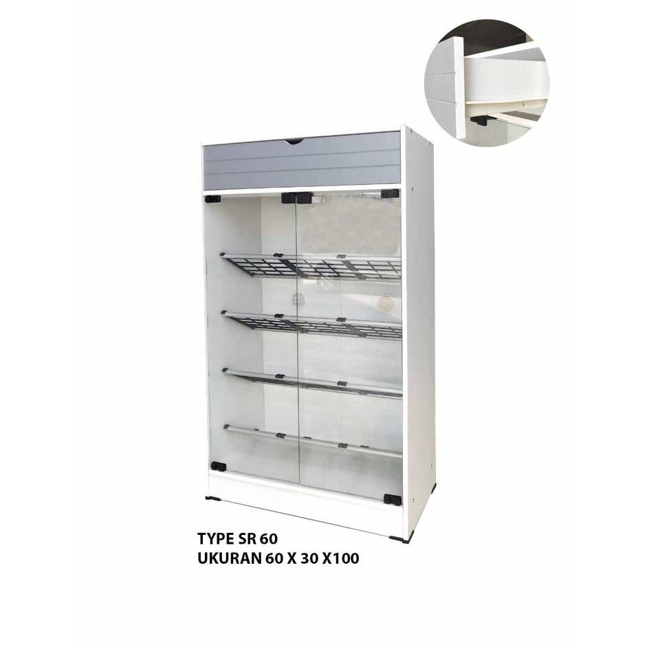 RAK / LEMARI SEPATU KAYU KACA 4 SUSUN SR60