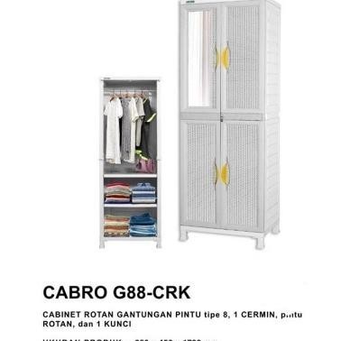 Lemari Baju Pakaian Plastik 2 Pintu Gantung Kaca Hanger Napolly Cabro G88 - CRK Putih | Lemari Pakai