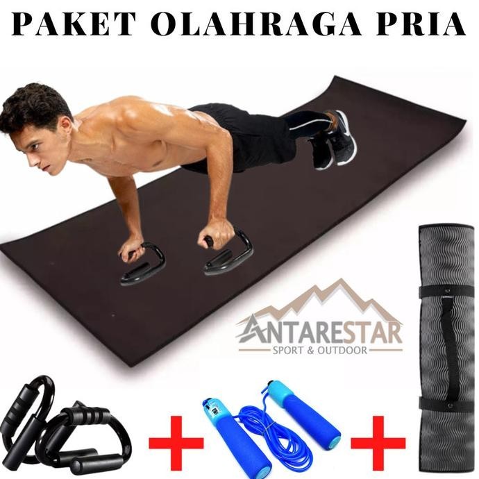 PAKET ALAT OLAHRAGA PRIA MATRAS DENGAN HANDLE PUSH UP DAN TALI SKIPING GM