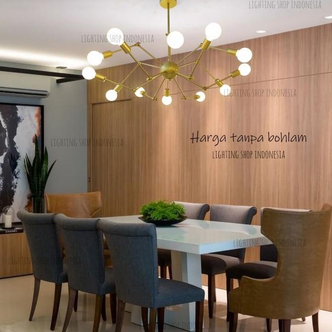 Lampu Gantung Hias Gold 12Lampu Meja Makan Island Lampu Kamar Bedroom Decasatin