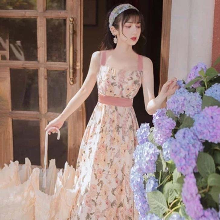 Mori Style over-the-Knee Dress Suspender Midi Dress