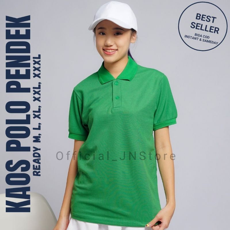 KAOS POLO SHIRT WANITA | HIJAU FUJI / HIJAU DAUN | Kaos Berkerah Polos Lengan Pendek