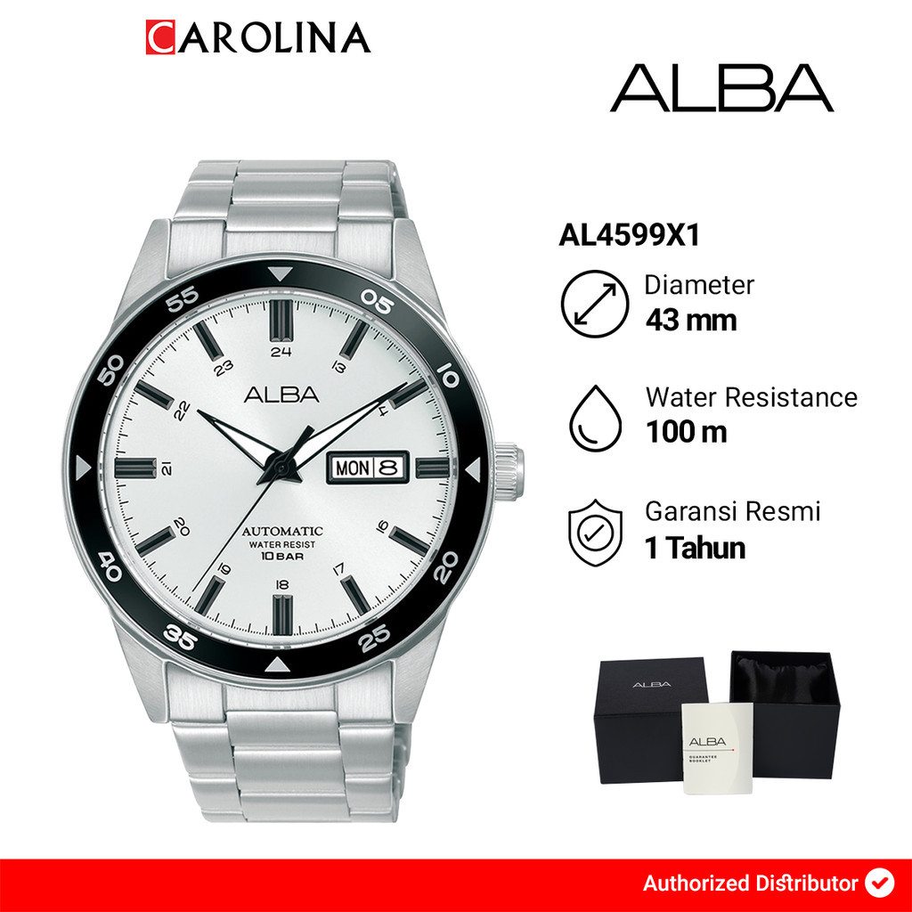 Jam Tangan Pria ALBA Mechanical AL4599X1 Automatic Silver White Dial Stainless Steel Strap