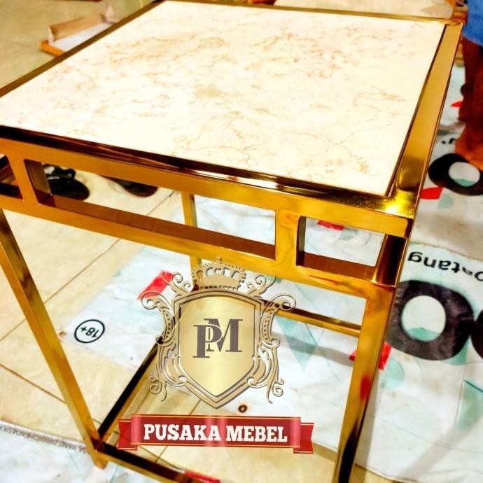 Meja Sudut Besi Marmer, Meja Pot Besi Stainless, Meja Lampu Ruang Tamu Larisdagang