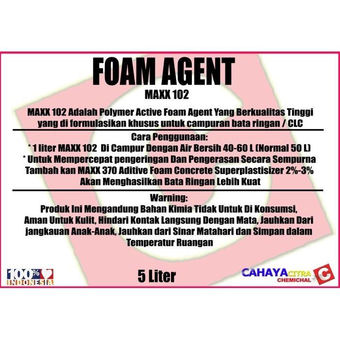 Material Maxx 102 Clc Pembuat Busa Bata Ringan 5Lt Foaming Agent Foam