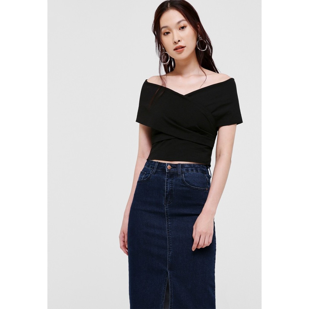 Tyara Off-Shoulder Foldover Top - Black
