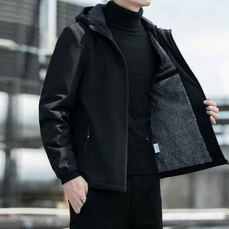 Jaket Pria Kasual Musim Gugur dan Musim Dingin, Jaket Mantel Kasual Plus Beludru Tebal
