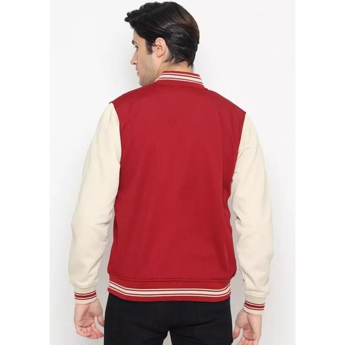 D&F - Jacket Bomber Pria Original - Jacket Bomber - Maroon Cream Tokogeri